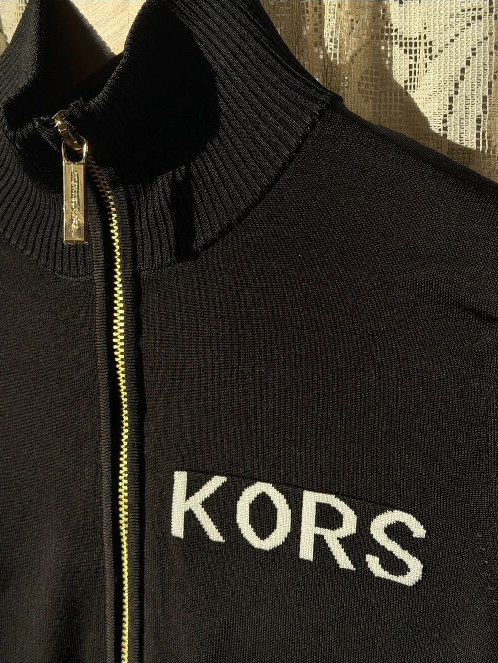 MICHAEL KORS NWT Black Gold Logo Zip Sweater Jacket XXS $175